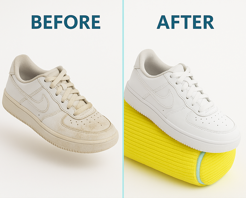 Before and after shoe cleaning results